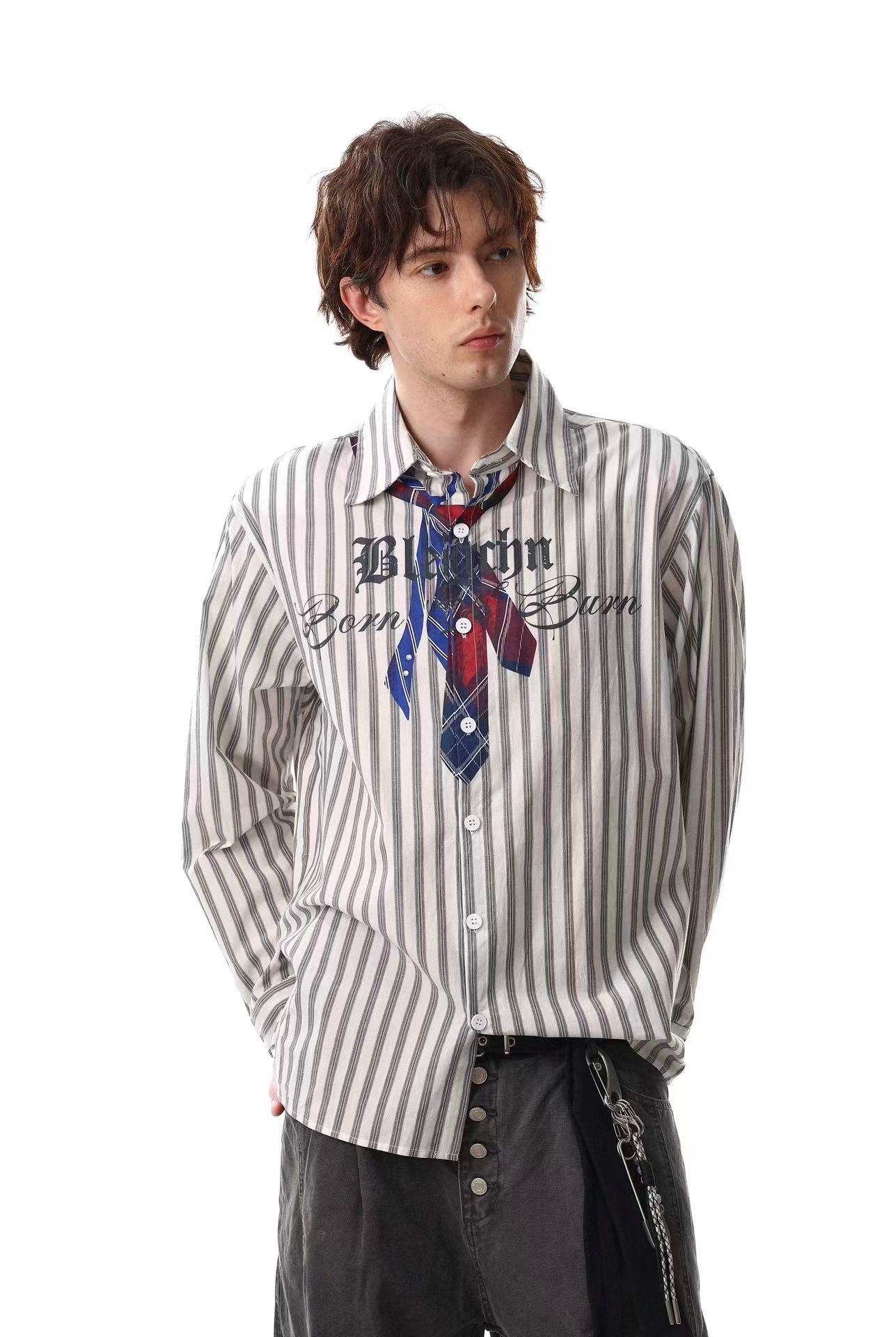 Streetwear Striped Print Long Sleeve Shirt