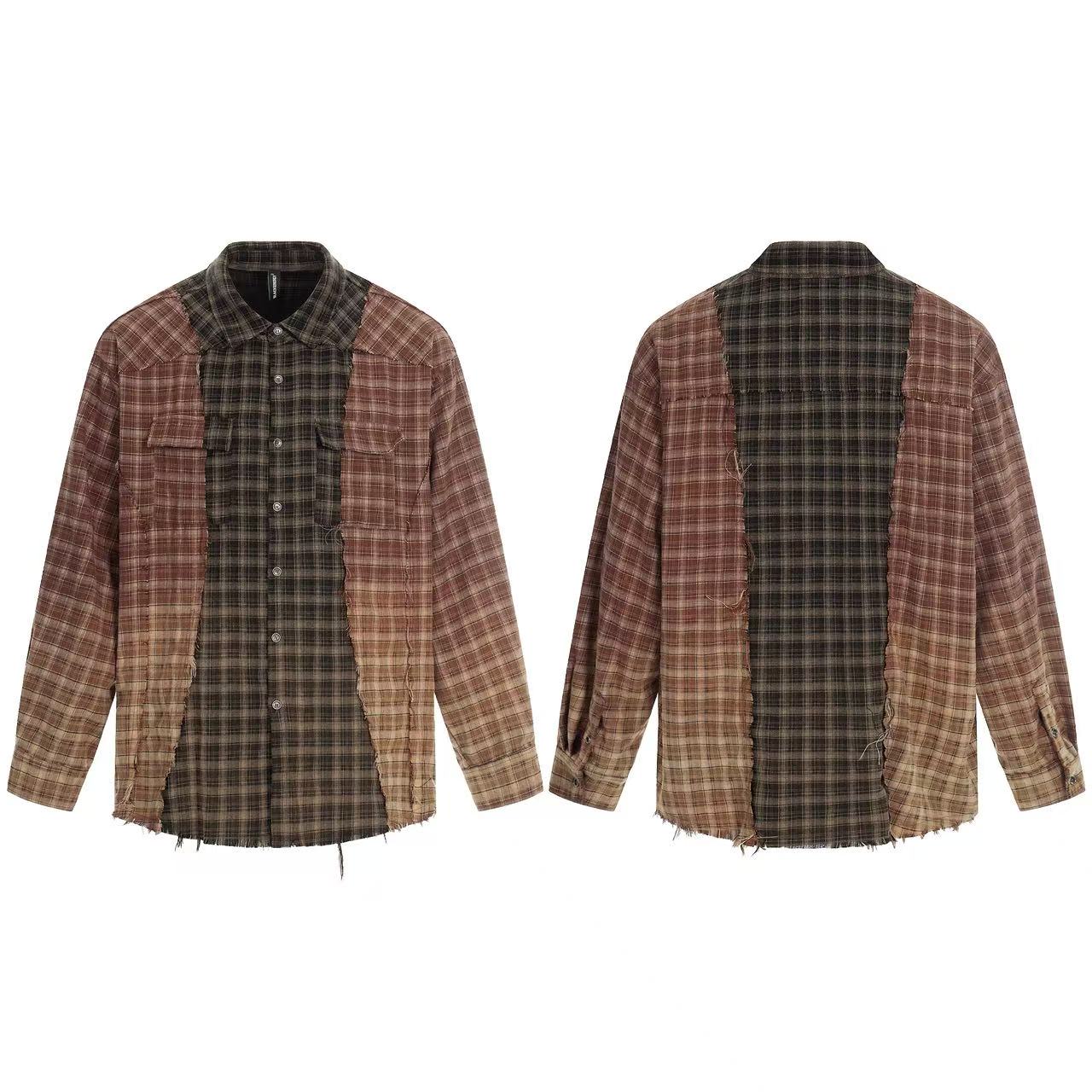 Distressed Patchwork Long Sleeve Shirt