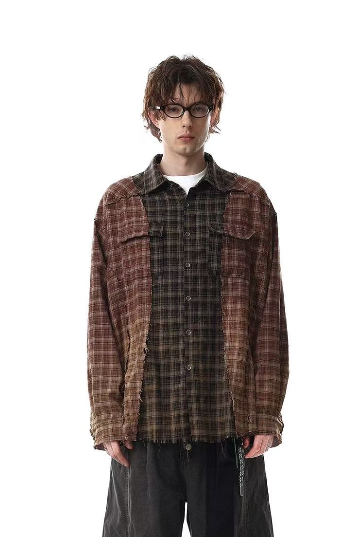 Distressed Patchwork Long Sleeve Shirt
