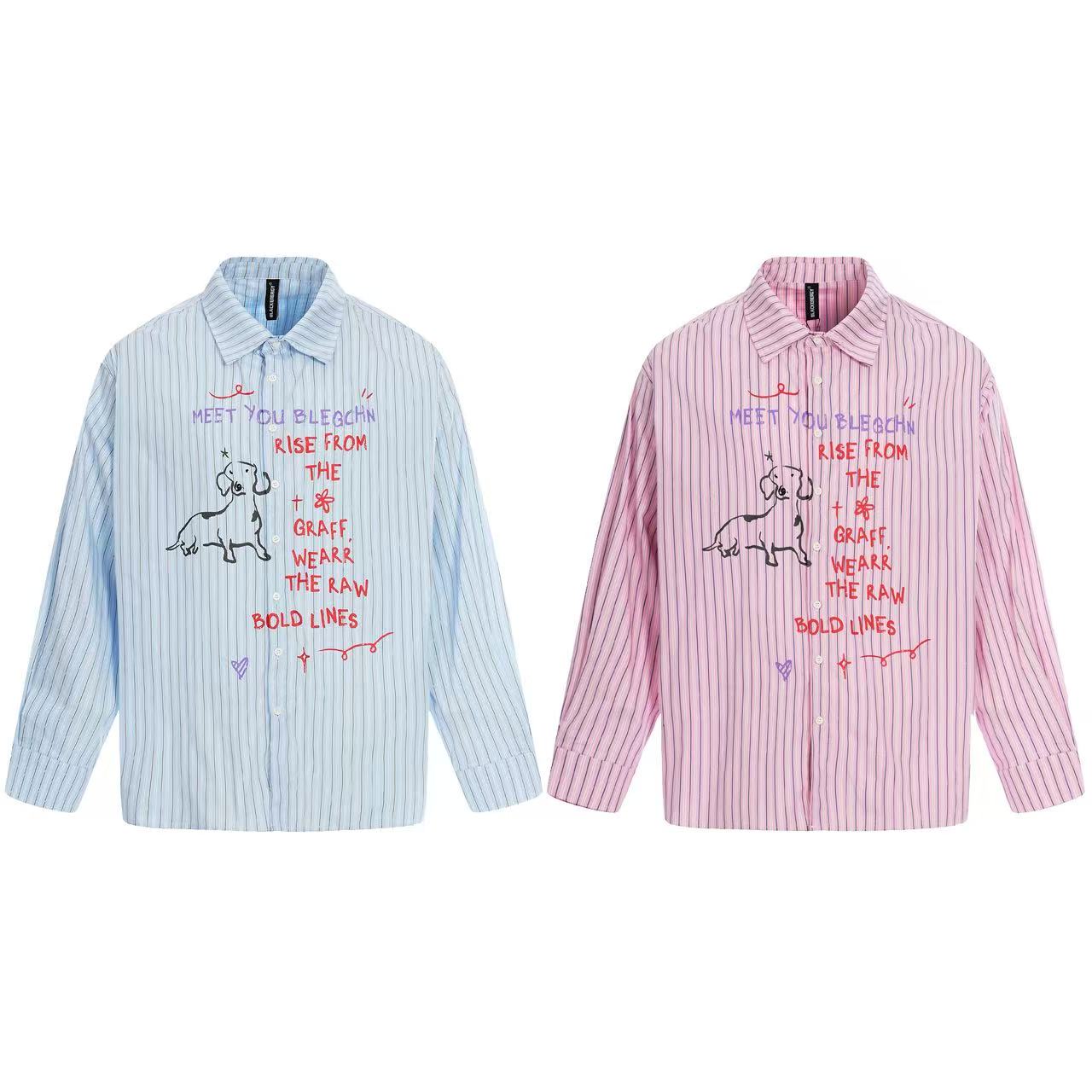 Cartoon Dog Print Striped  Long Sleeve Shirt