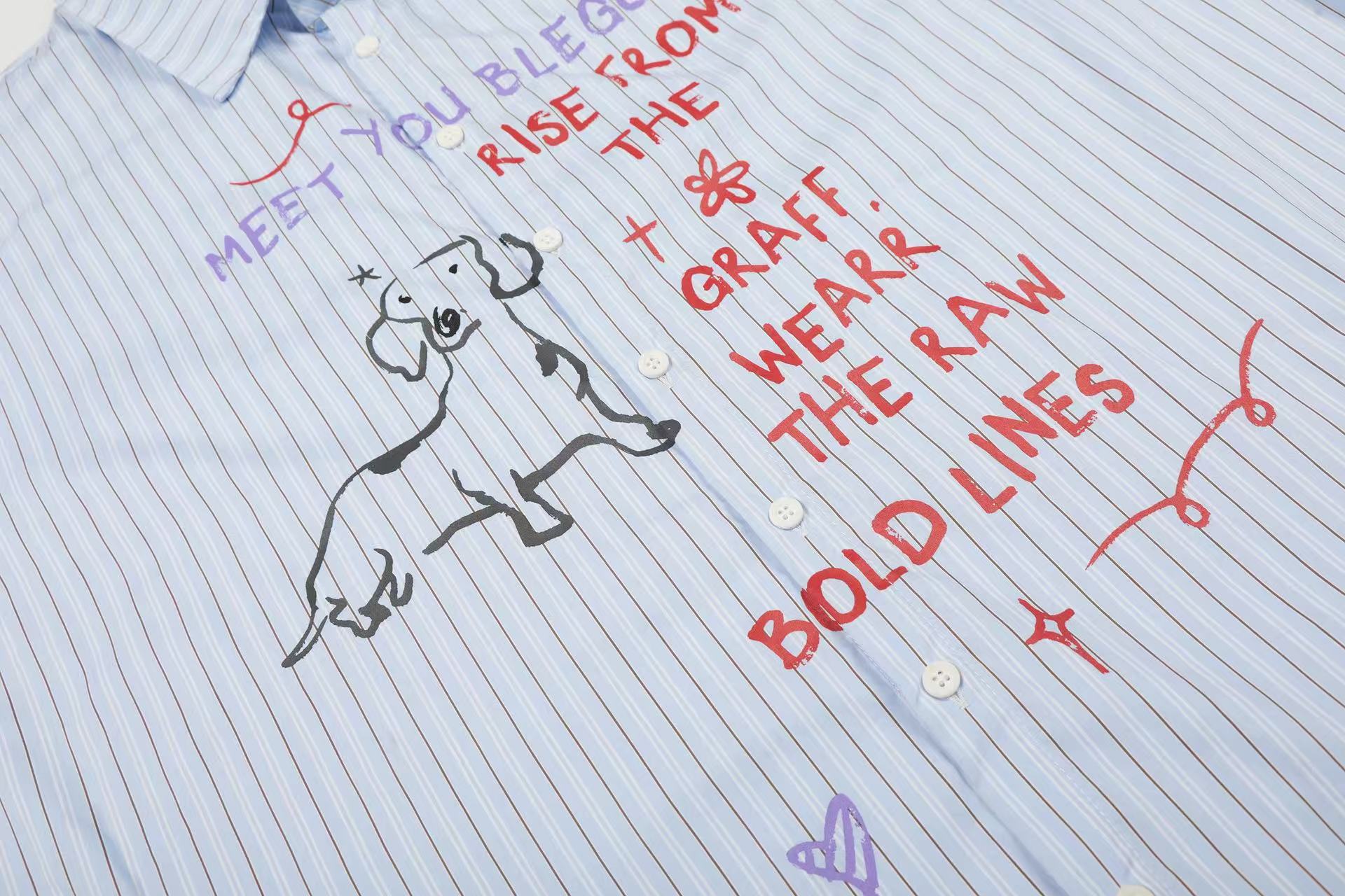 Cartoon Dog Print Striped  Long Sleeve Shirt