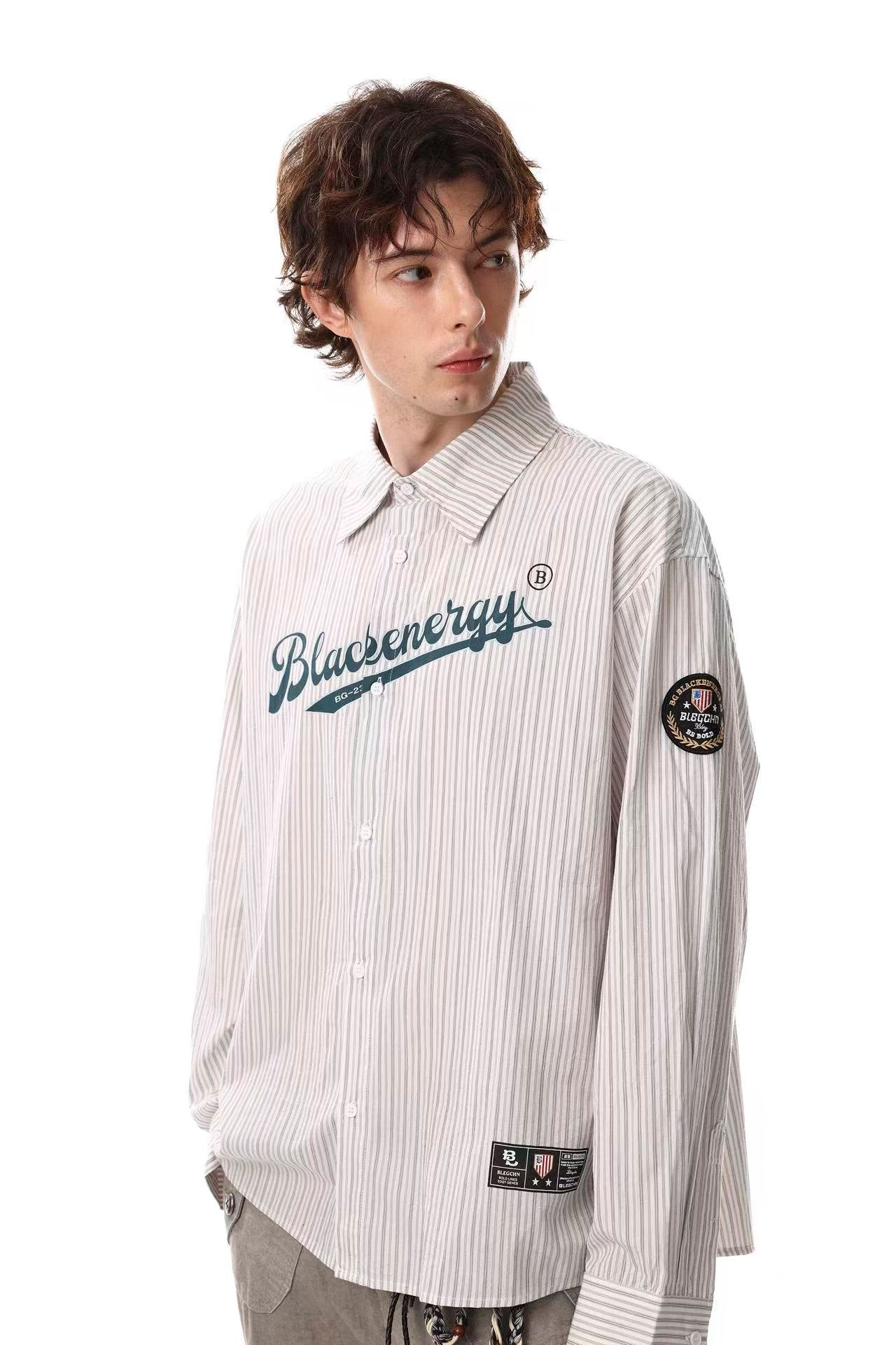 Streetwear Print Striped Long Sleeve Shirt