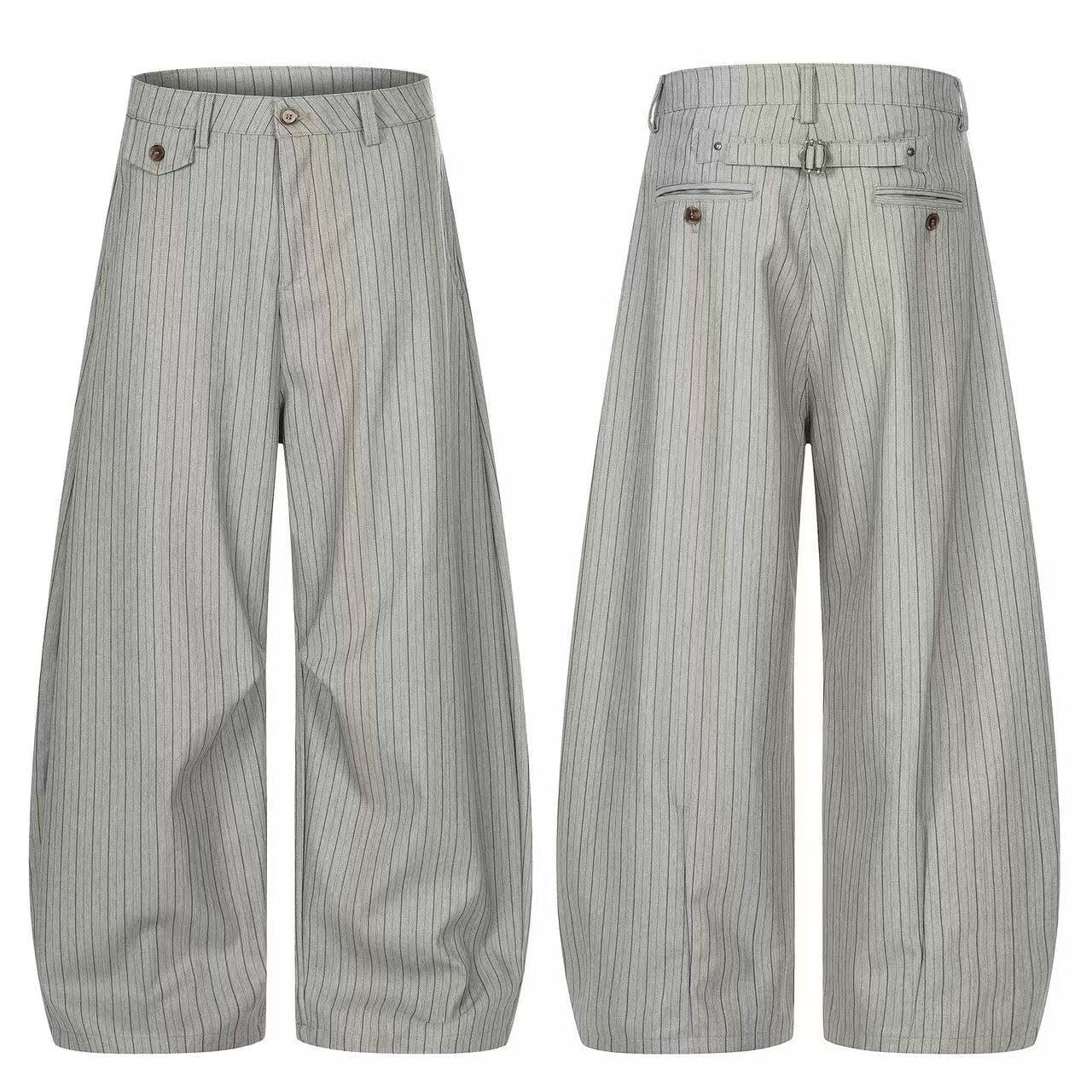 Striped Baggy Wide-Leg Suit Pants