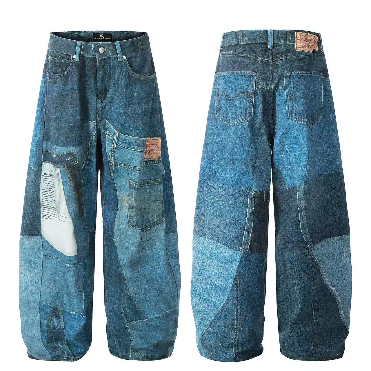 Vintage Patchwork Upcycled Baggy Wide Leg Jeans