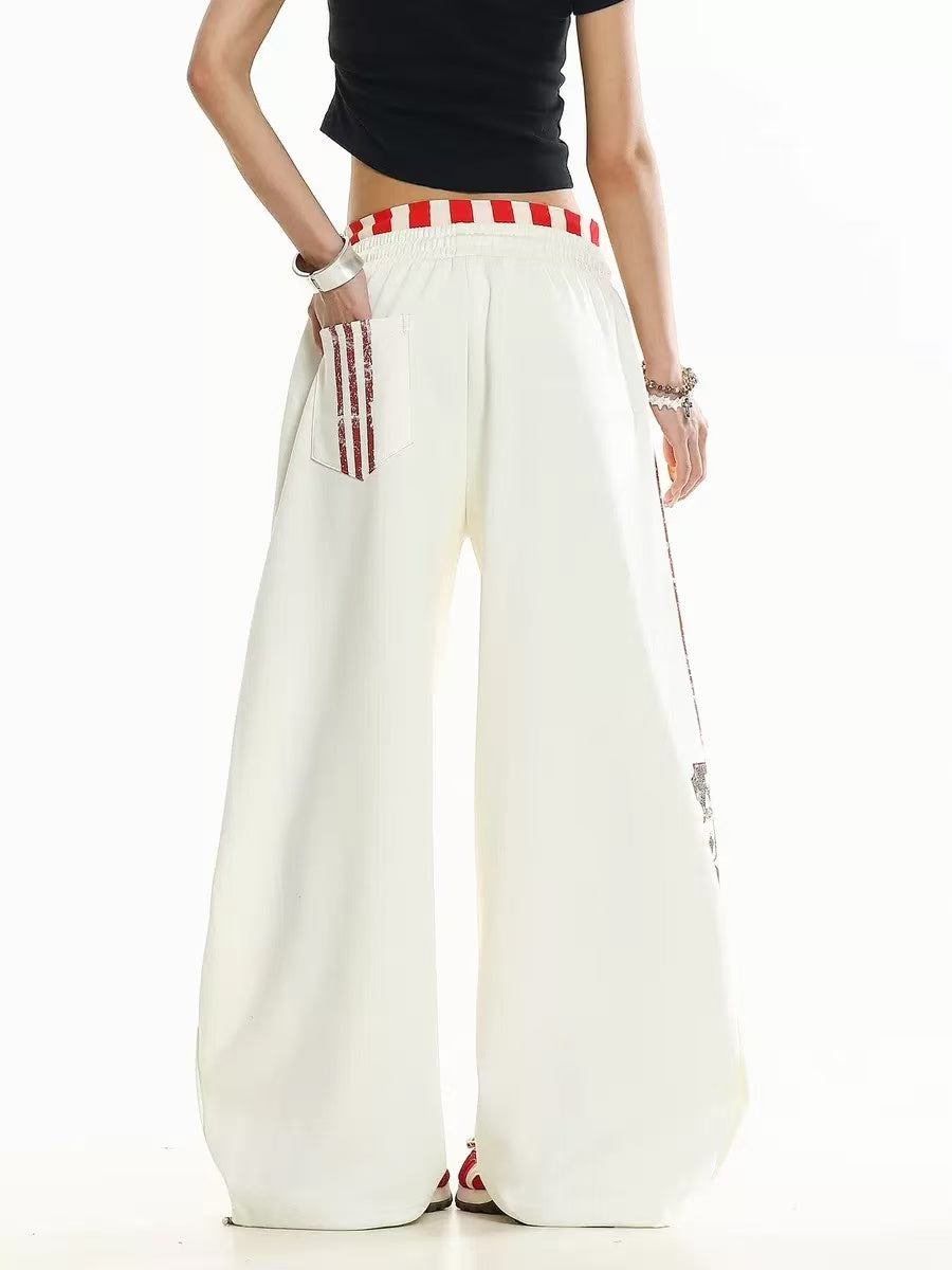 Hip-Hop Style Washed Letter Print Wide Leg Sweatpants