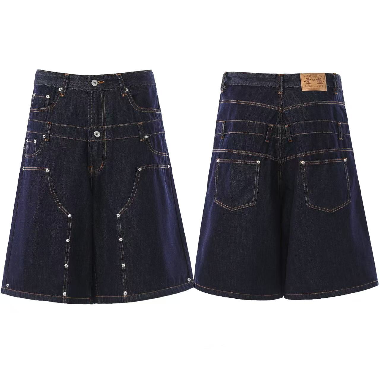 Vintage Washed  Studded Wide-Leg Denim Jorts