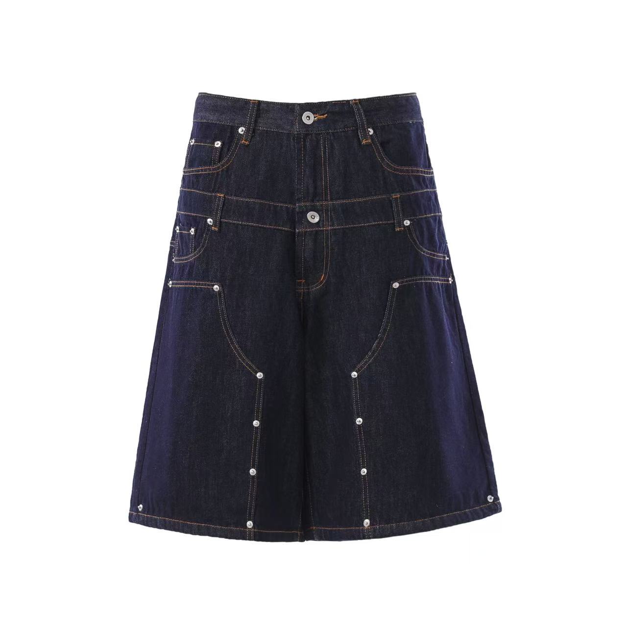 Vintage Washed  Studded Wide-Leg Denim Jorts