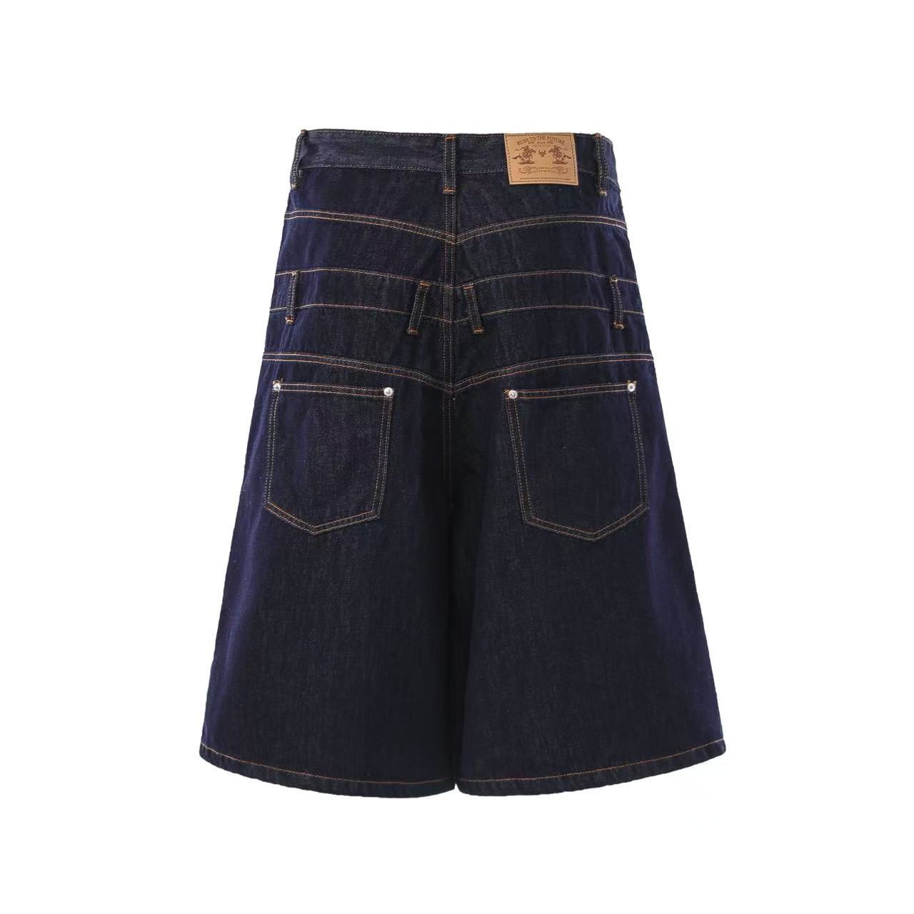 Vintage Washed  Studded Wide-Leg Denim Jorts