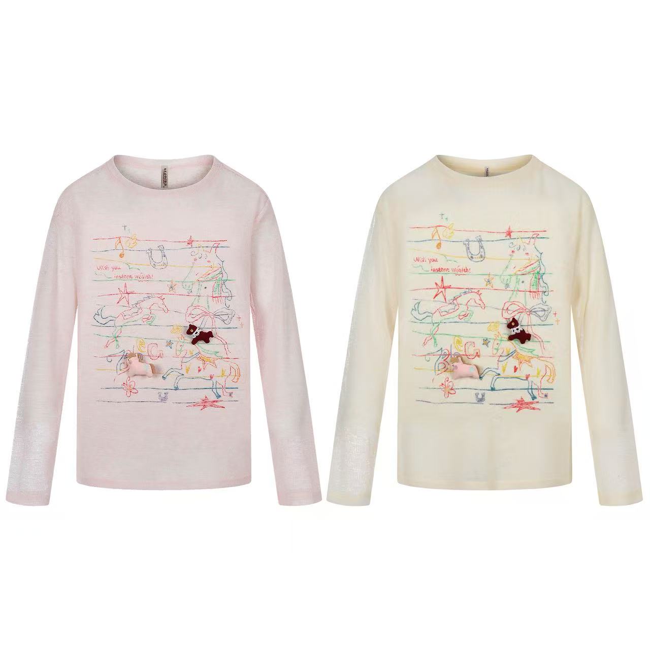 Hand-Drawn Horse Doodle Sheer Long Sleeve
