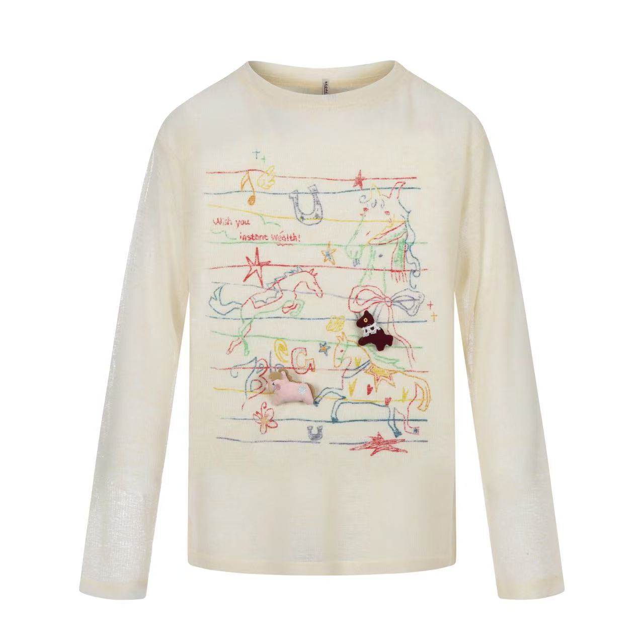 Hand-Drawn Horse Doodle Sheer Long Sleeve