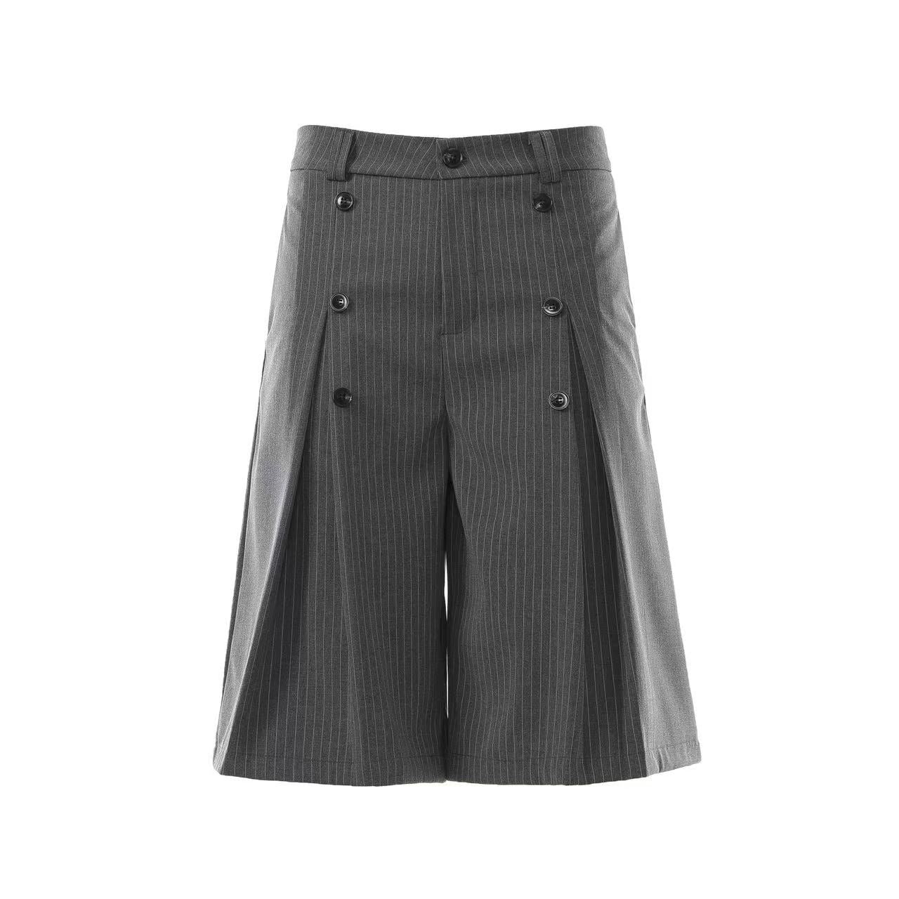 Pinstripe Double Breasted Wide-Leg Jorts