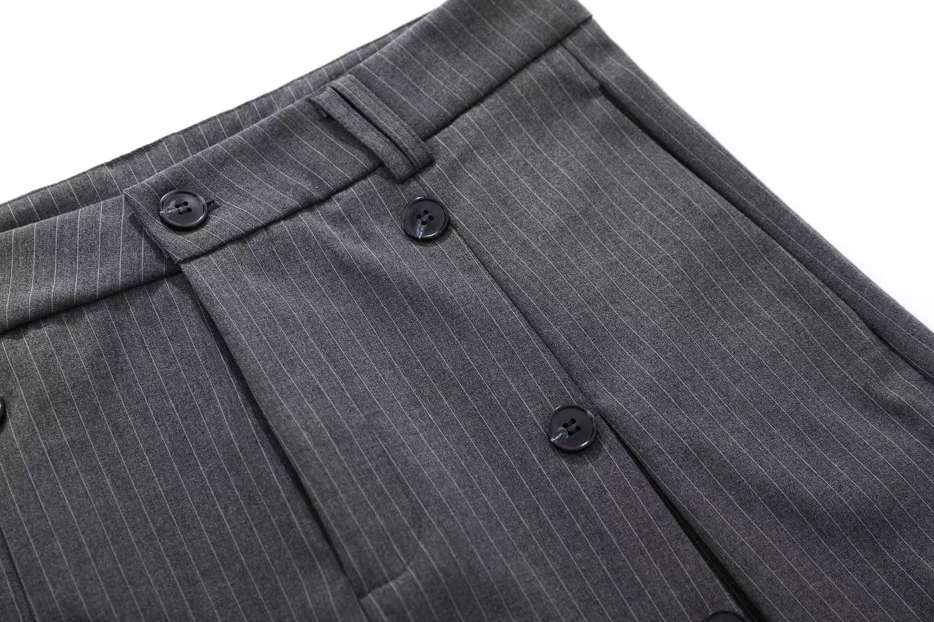 Pinstripe Double Breasted Wide-Leg Jorts