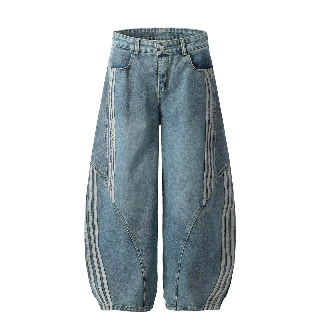Contrast Striped Stitching Baggy Jeans