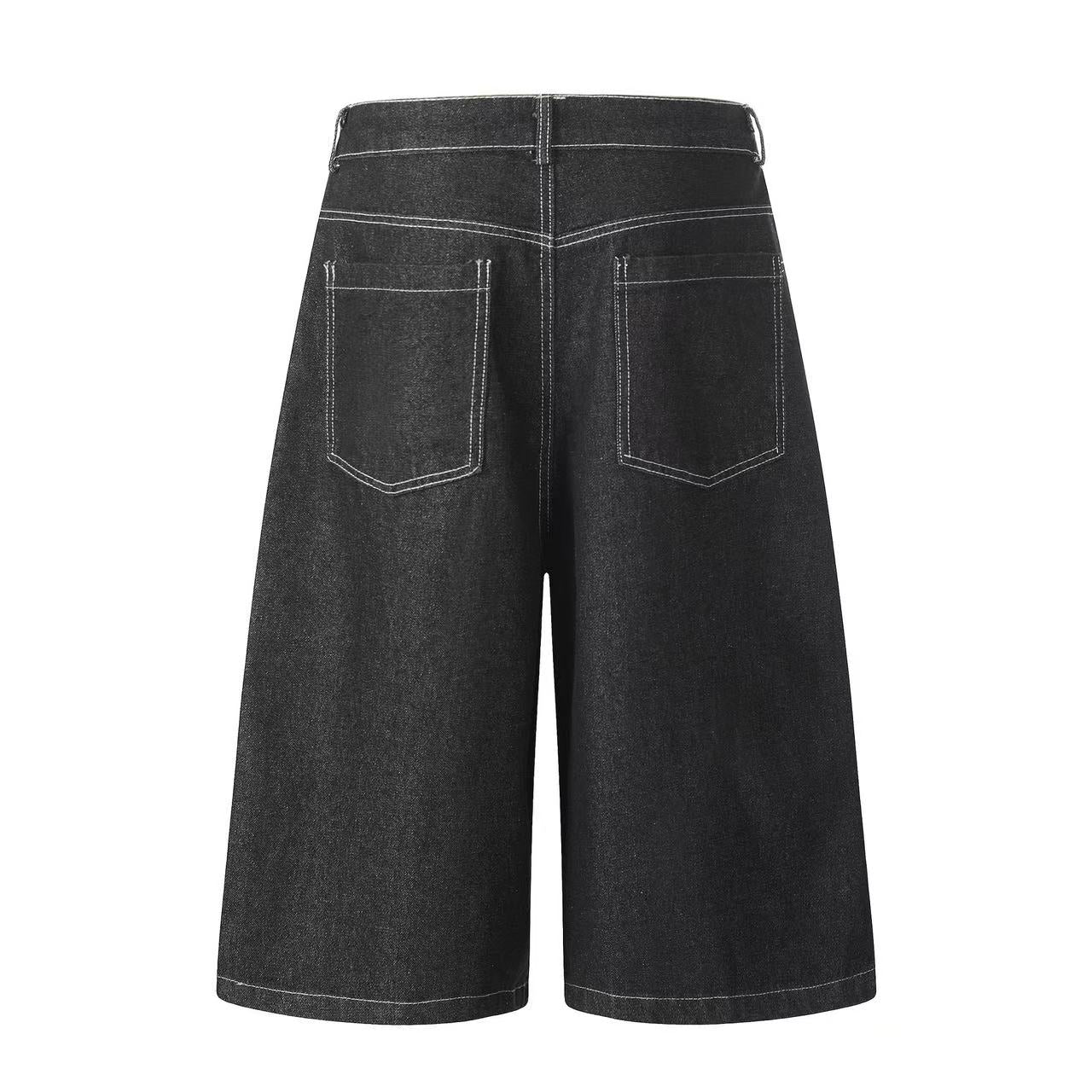 Vintage Washed Flame Print Wide-Leg Jorts