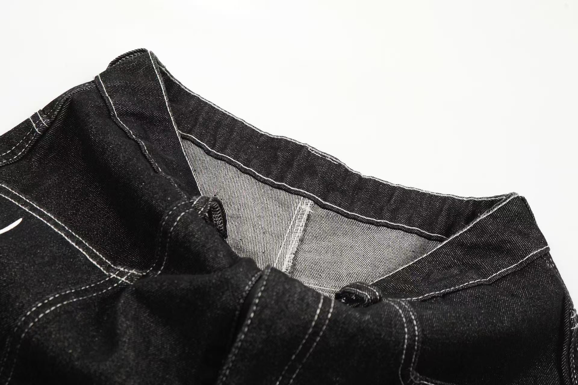 Vintage Washed Flame Print Wide-Leg Jorts