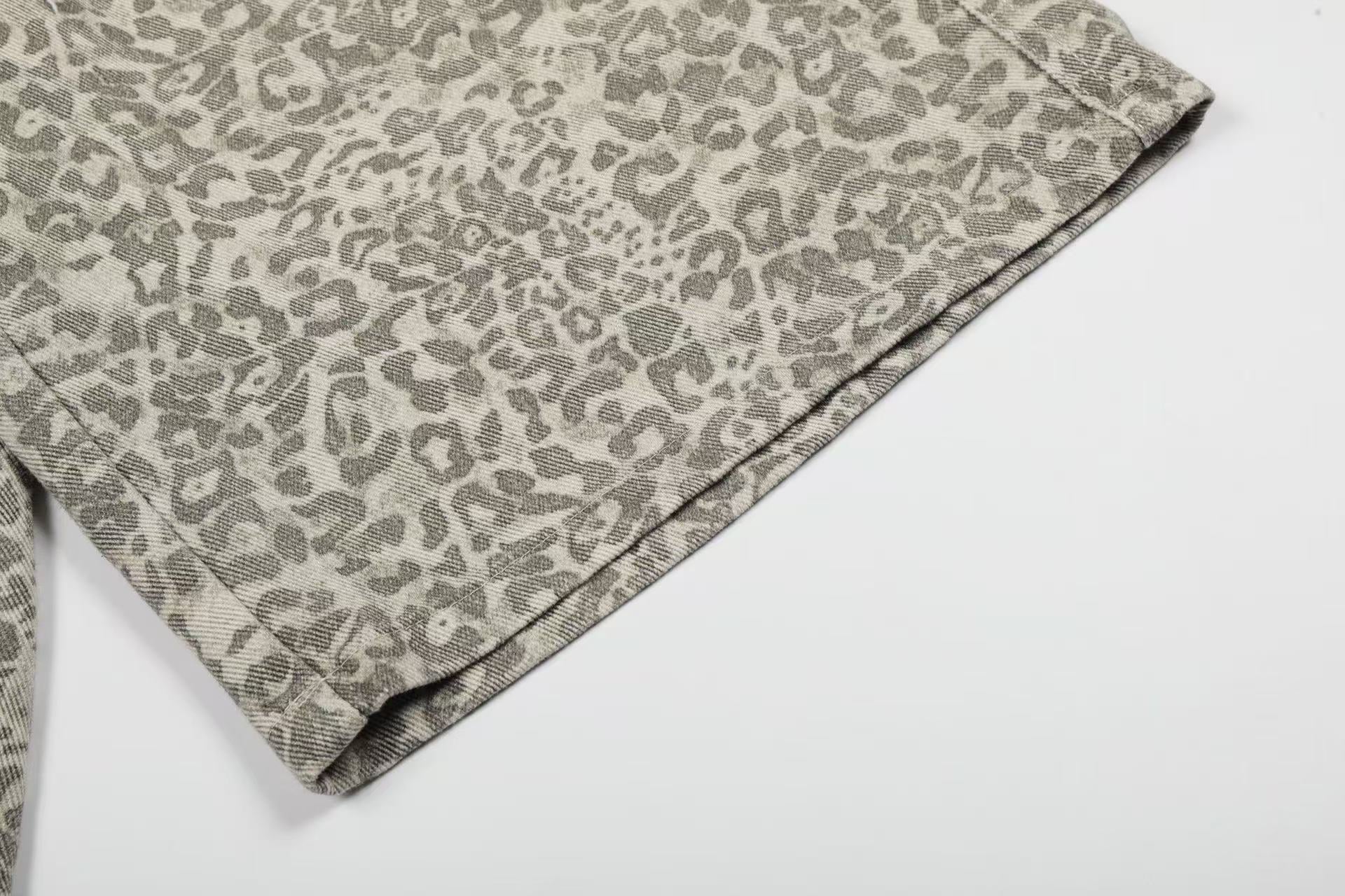 Distressed Leopard  Print Baggy Wide-Leg Jorts