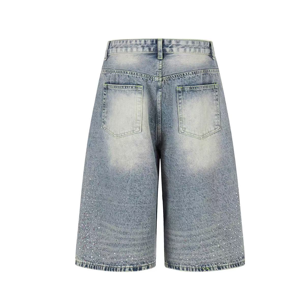 Rhinestone Splatter Washed Baggy Wide-Leg Jorts