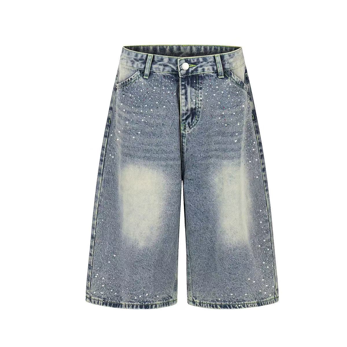 Rhinestone Splatter Washed Baggy Wide-Leg Jorts