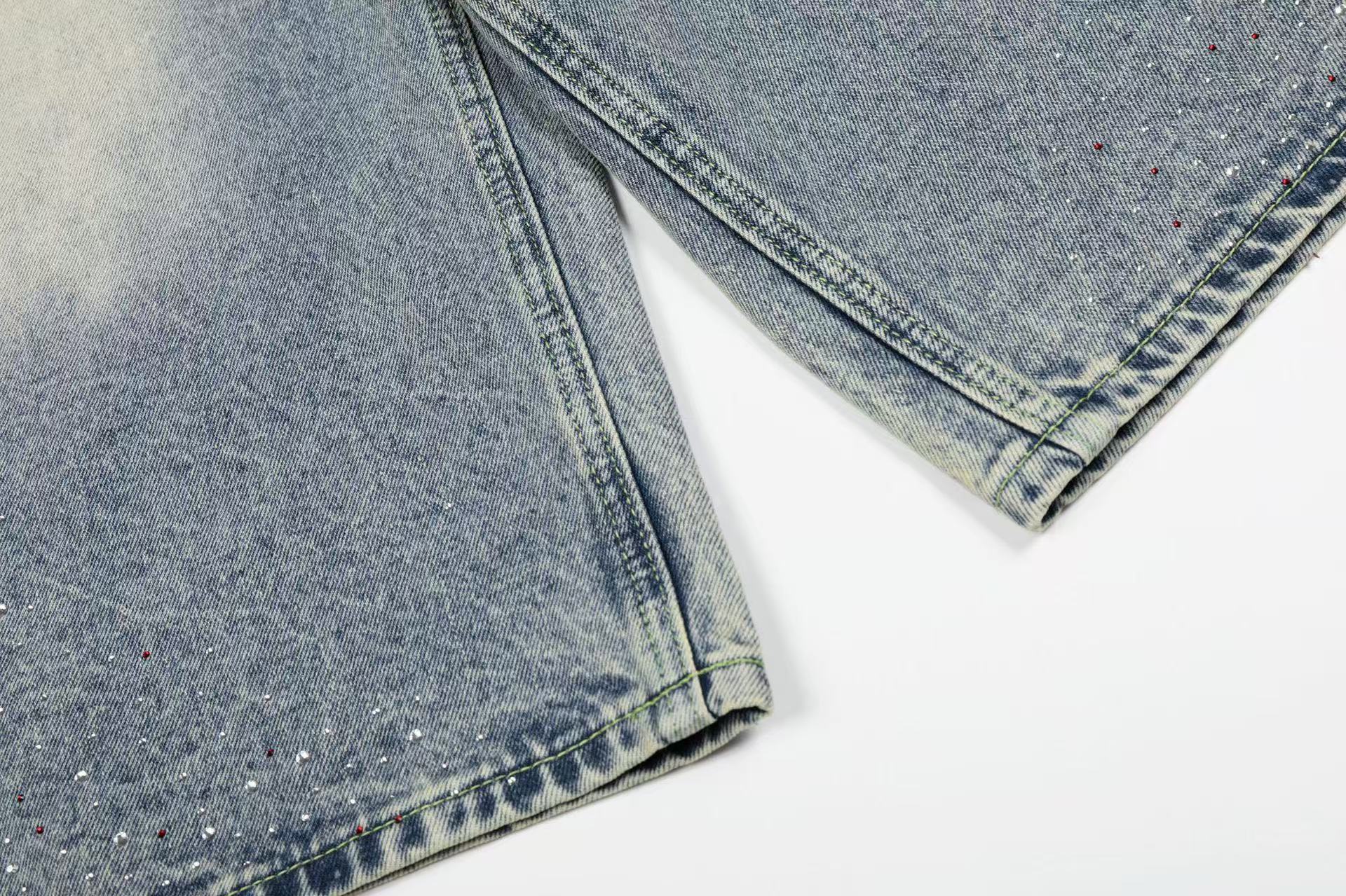 Rhinestone Splatter Washed Baggy Wide-Leg Jorts