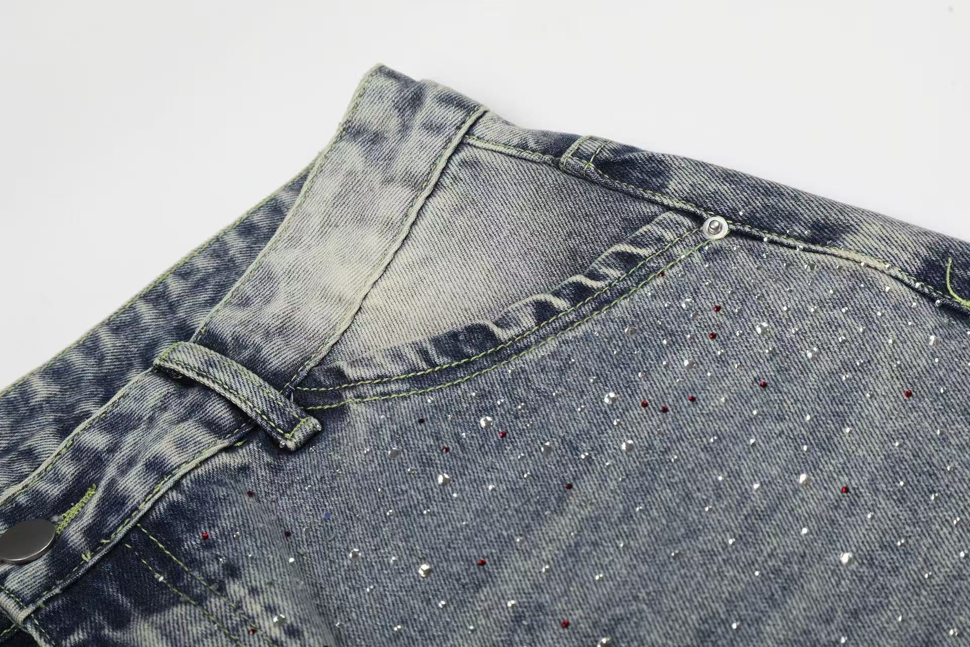 Rhinestone Splatter Washed Baggy Wide-Leg Jorts