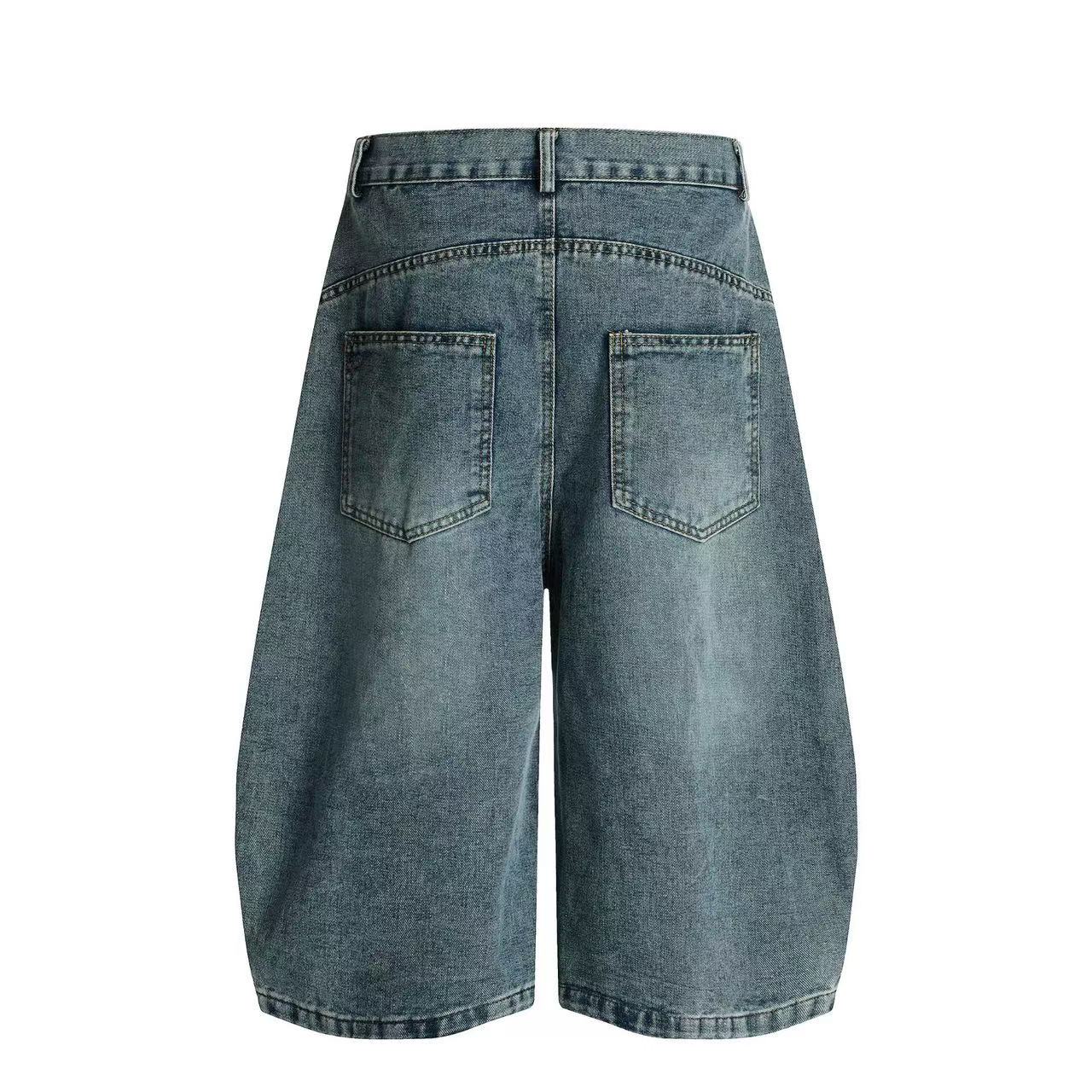 Contrast Striped Stitching Baggy Wide-Leg Jorts