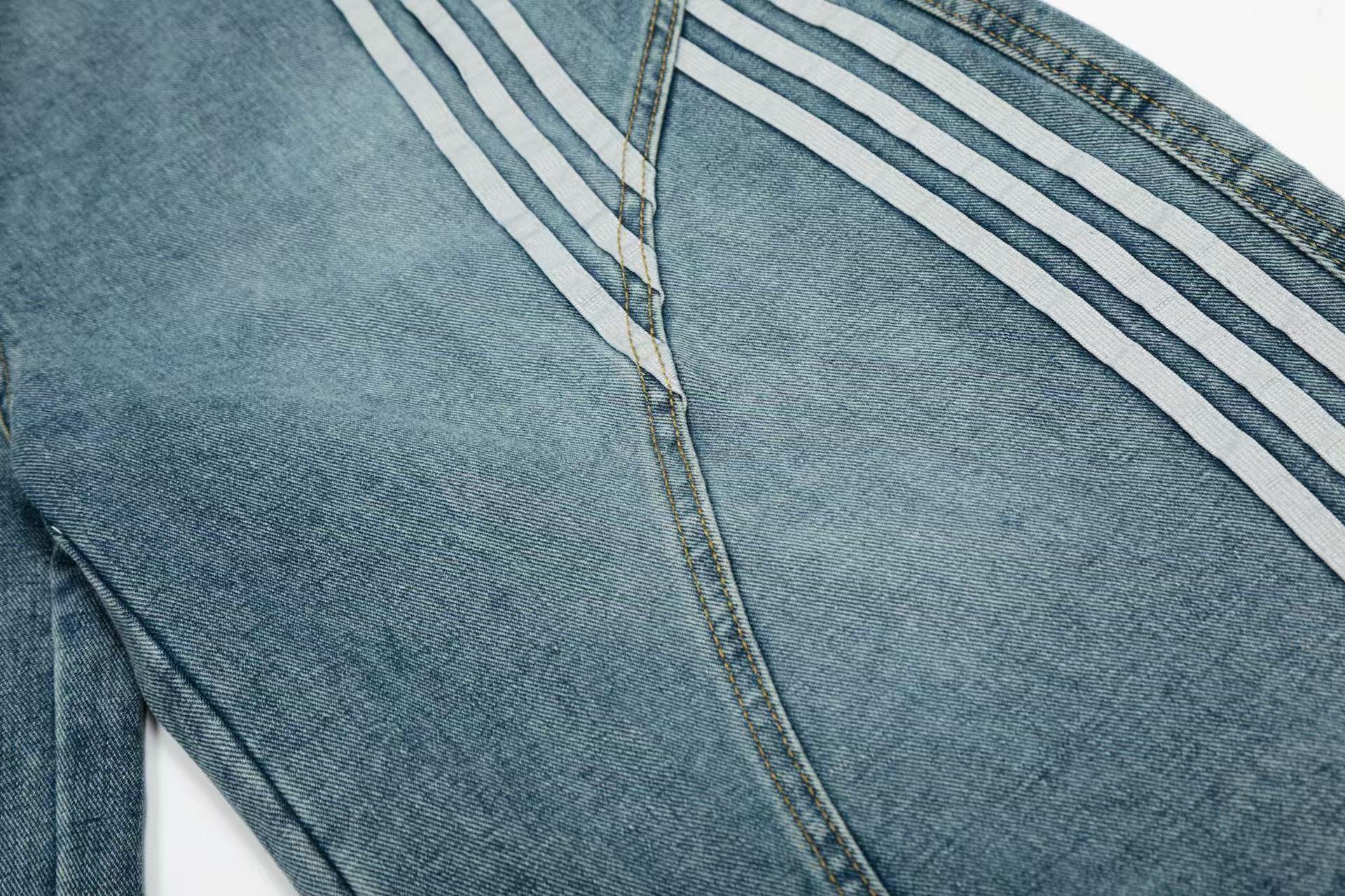 Contrast Striped Stitching Baggy Wide-Leg Jorts