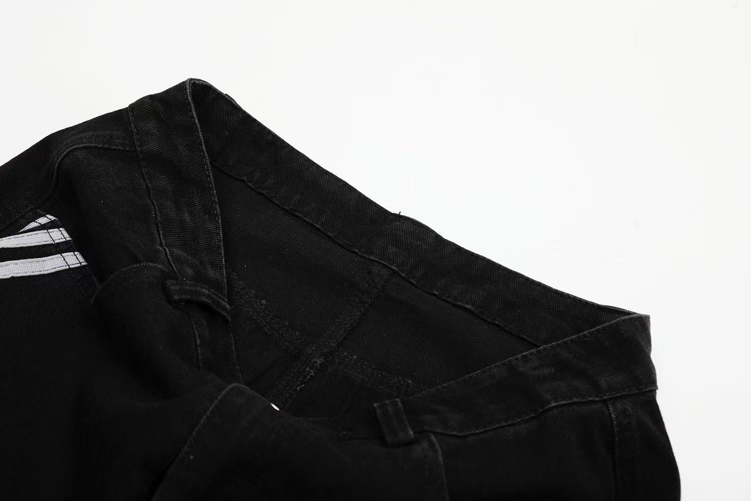 Contrast Striped Stitching Baggy Wide-Leg Jorts