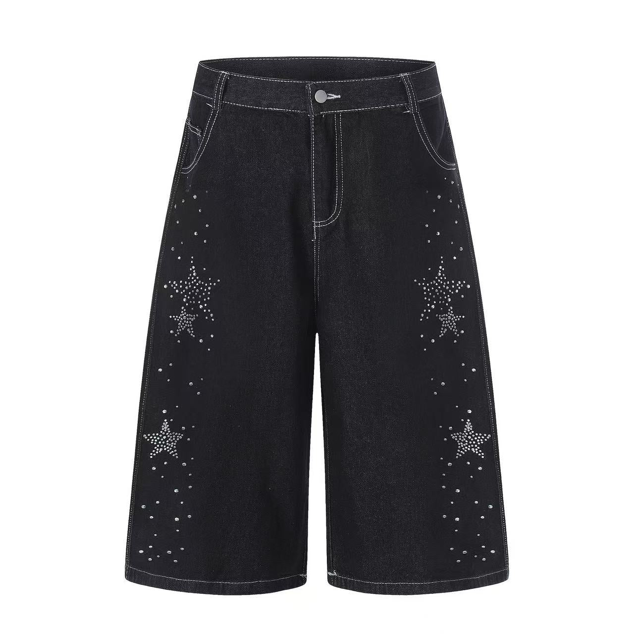 Streetwear Rhinestone Splatter Wide-Leg Jorts