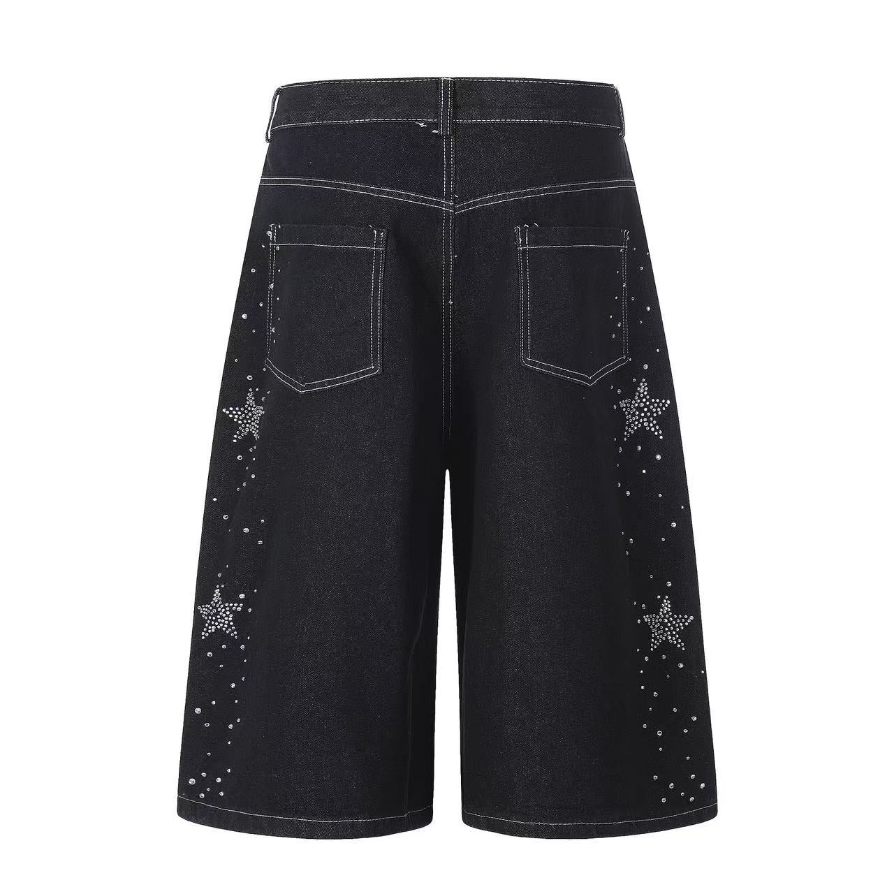 Streetwear Rhinestone Splatter Wide-Leg Jorts