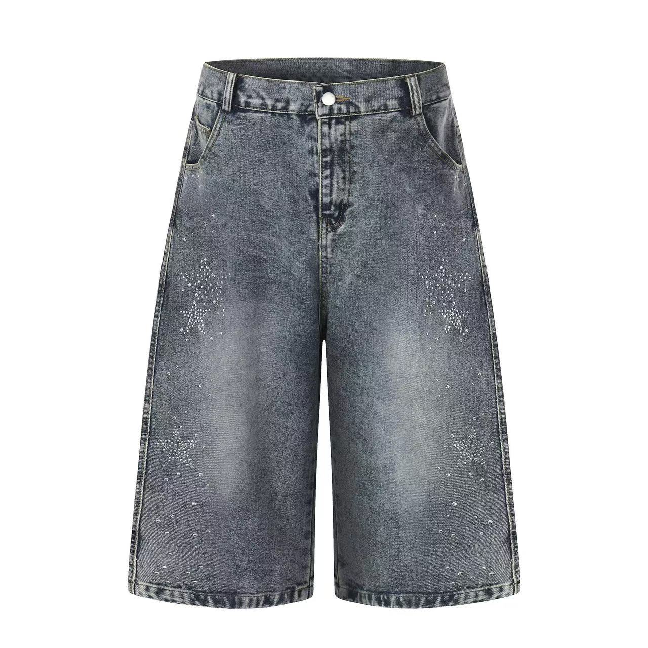 Streetwear Rhinestone Splatter Wide-Leg Jorts