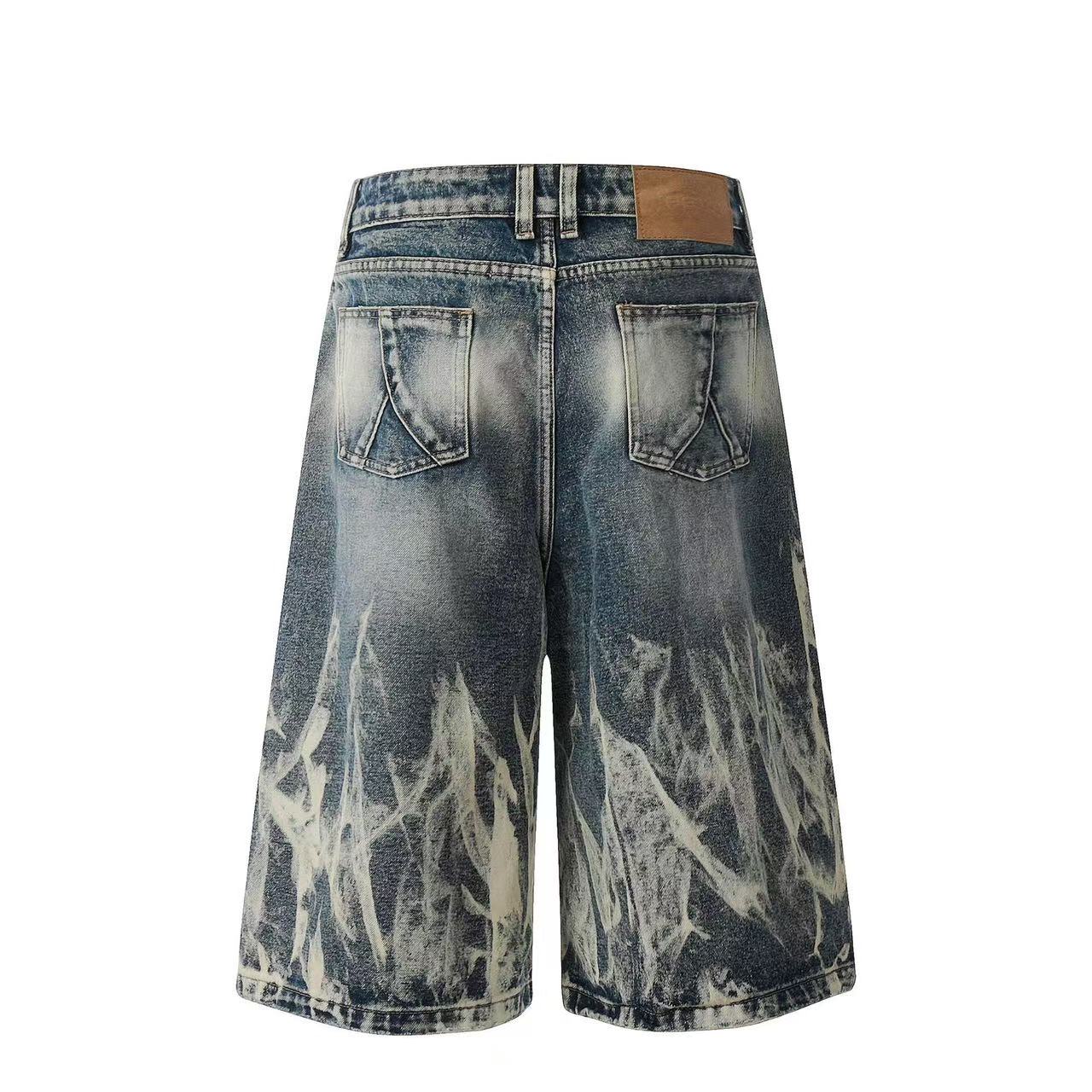 Abstract Bleach Washed Wide-Leg Jorts