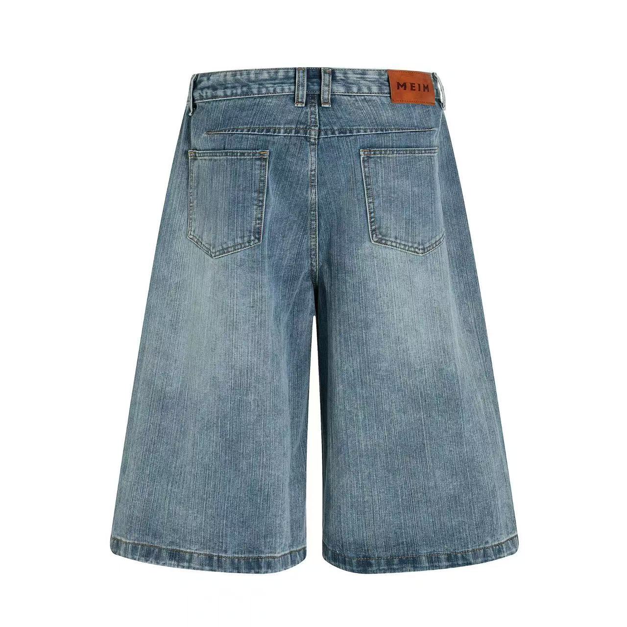 Floral Embroidered Washed Wide-Leg Jorts