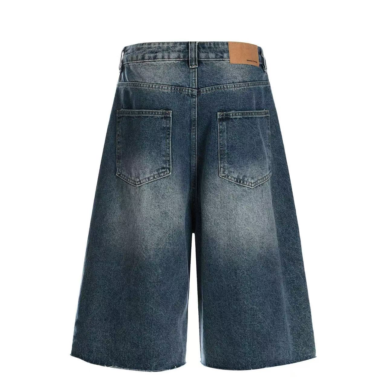 Pearl Studded Washed Wide-Leg Jorts