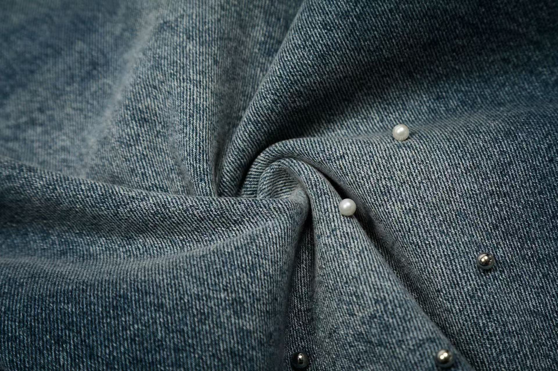 Pearl Studded Washed Wide-Leg Jorts