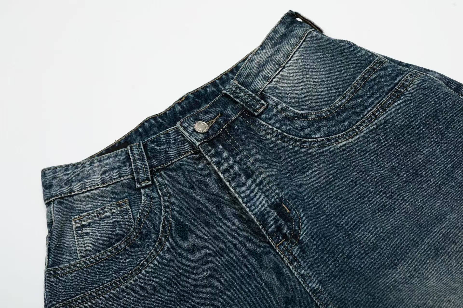 Pearl Studded Washed Wide-Leg Jorts