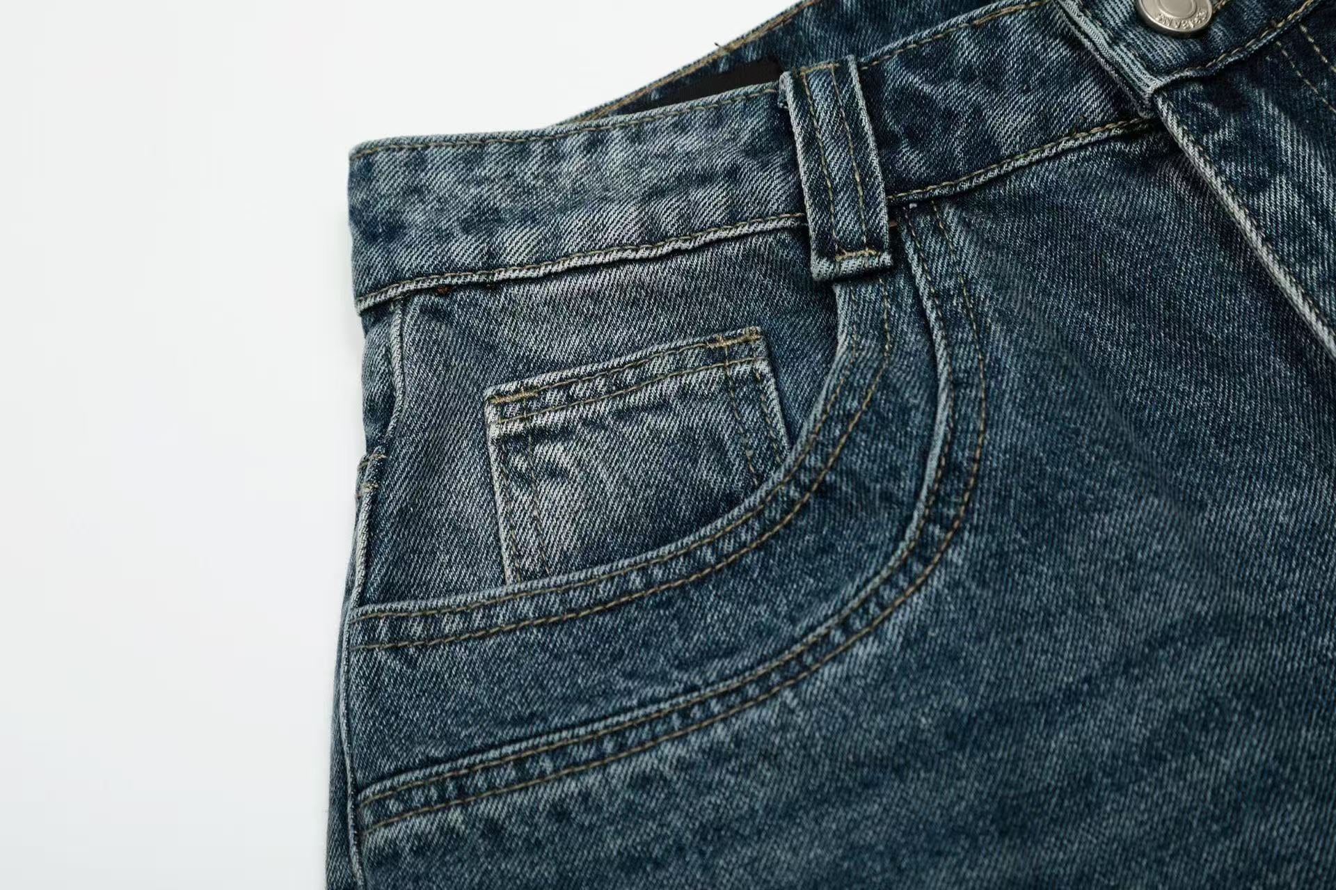 Pearl Studded Washed Wide-Leg Jorts