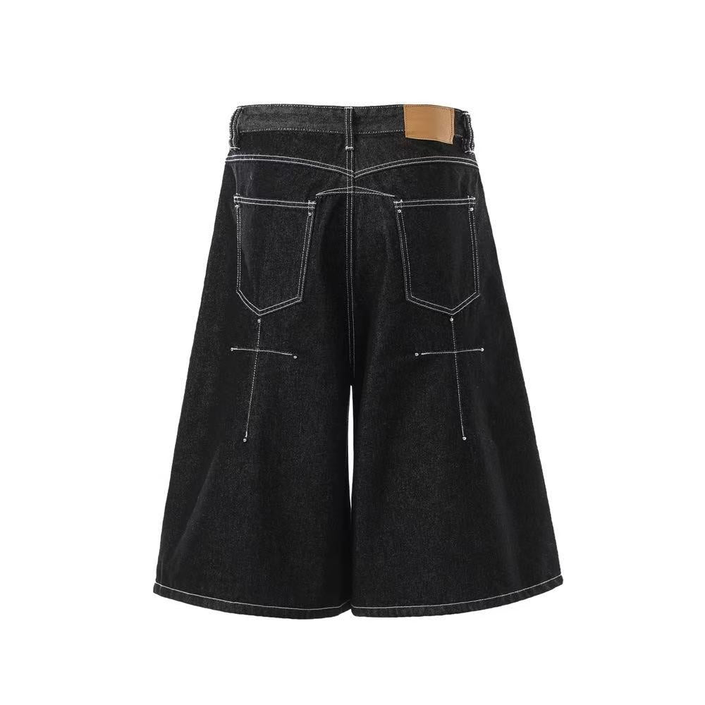 Contrast Stitch Wide-Leg Jorts