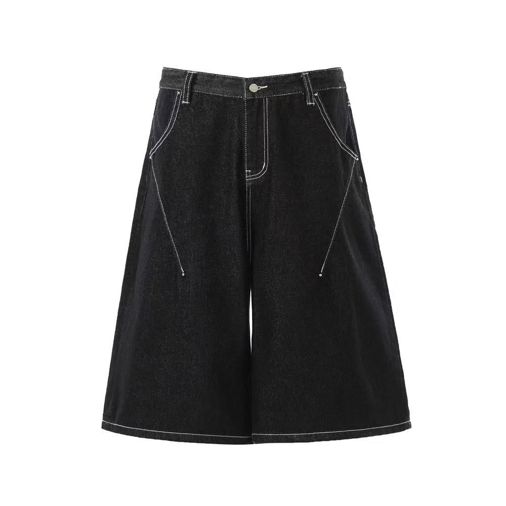 Contrast Stitch Wide-Leg Jorts