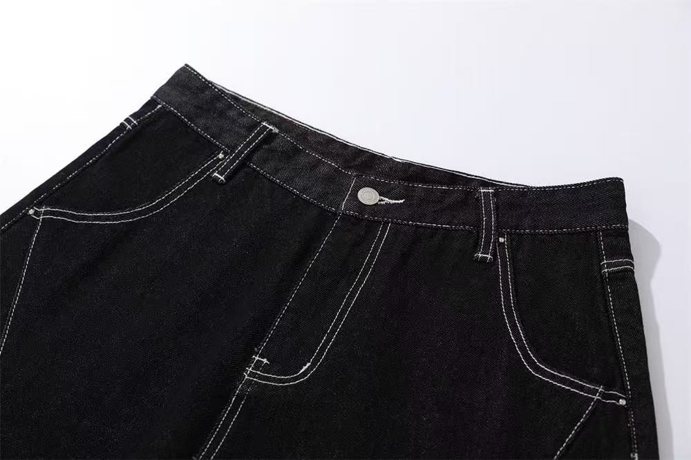 Contrast Stitch Wide-Leg Jorts