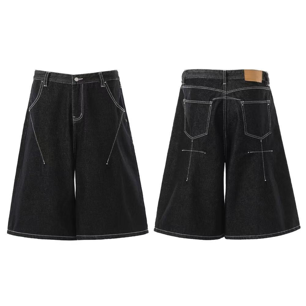 Contrast Stitch Wide-Leg Jorts