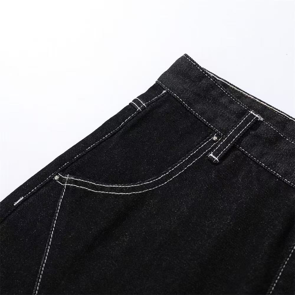 Contrast Stitch Wide-Leg Jorts