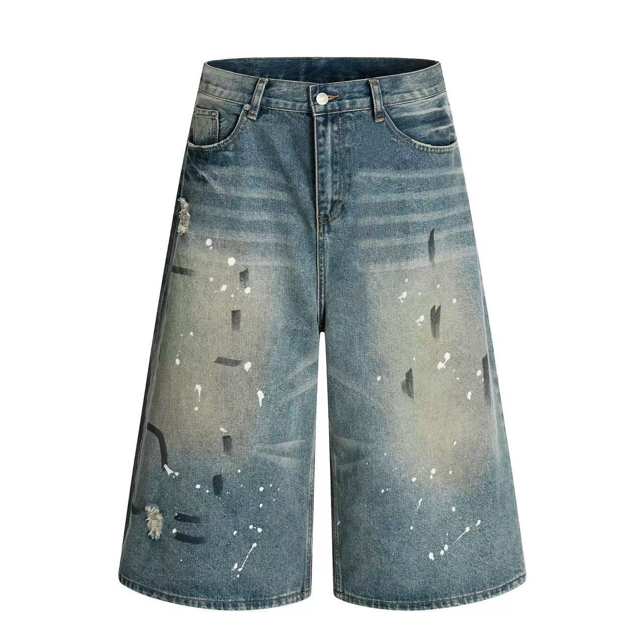 Paint Splatter Distressed Baggy Wide-Leg Jorts