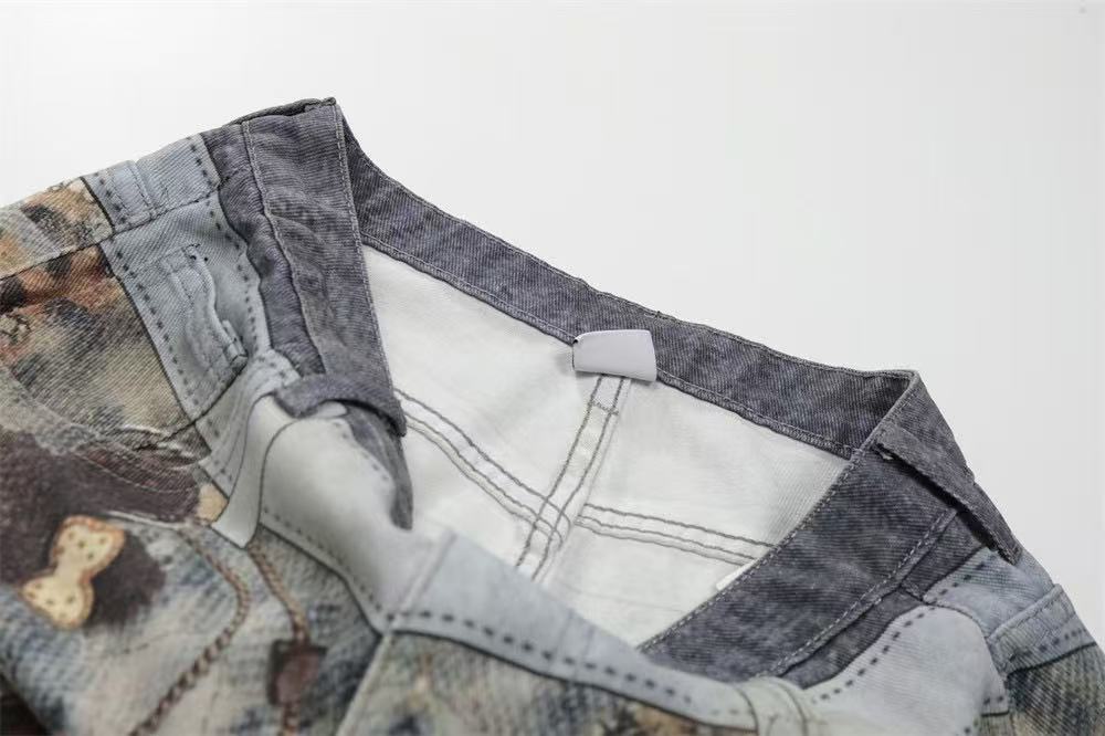 Acid Washed Leopard Graphic Wide-Leg Jorts