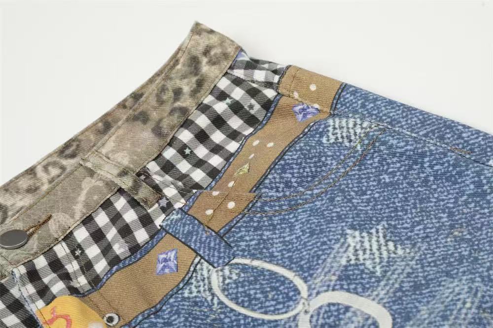 Star Print Mixed Media Wide-Leg Jorts