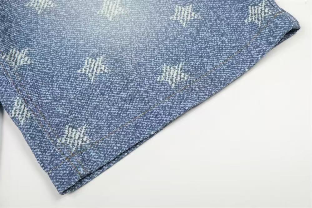 Star Print Mixed Media Wide-Leg Jorts