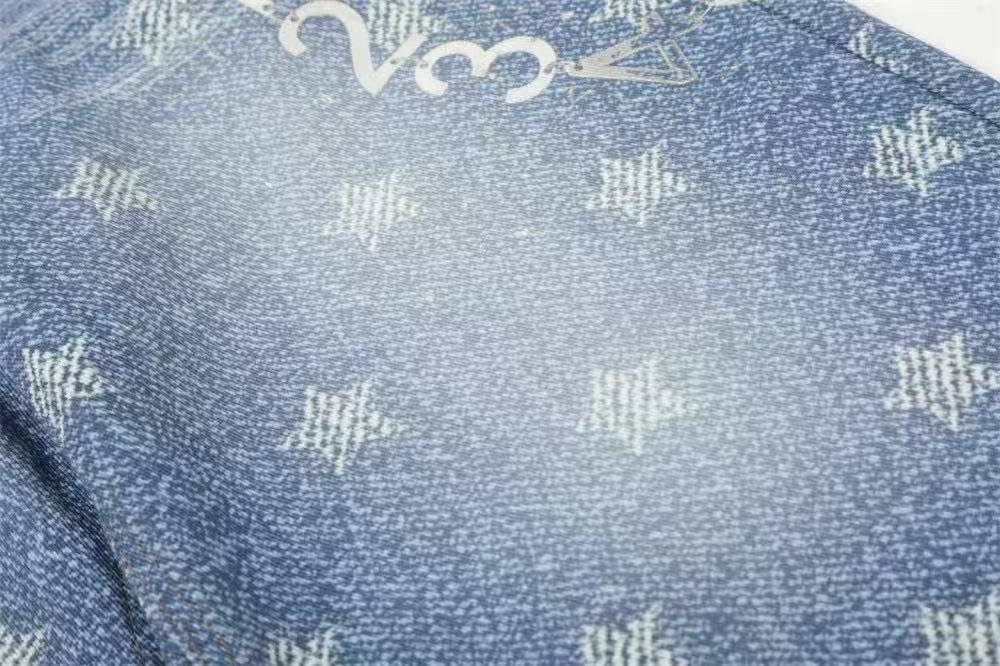 Star Print Mixed Media Wide-Leg Jorts