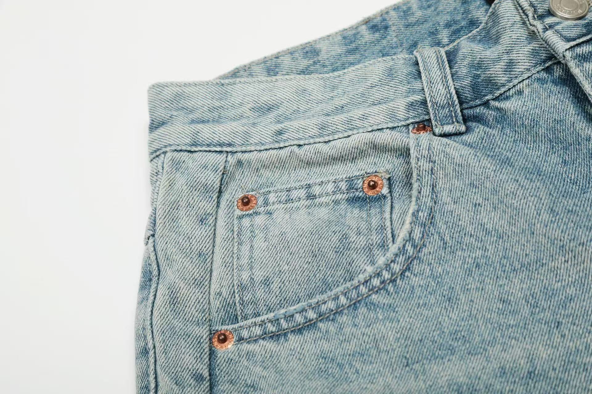 Distressed Vintage Washed Wide-Leg Jorts