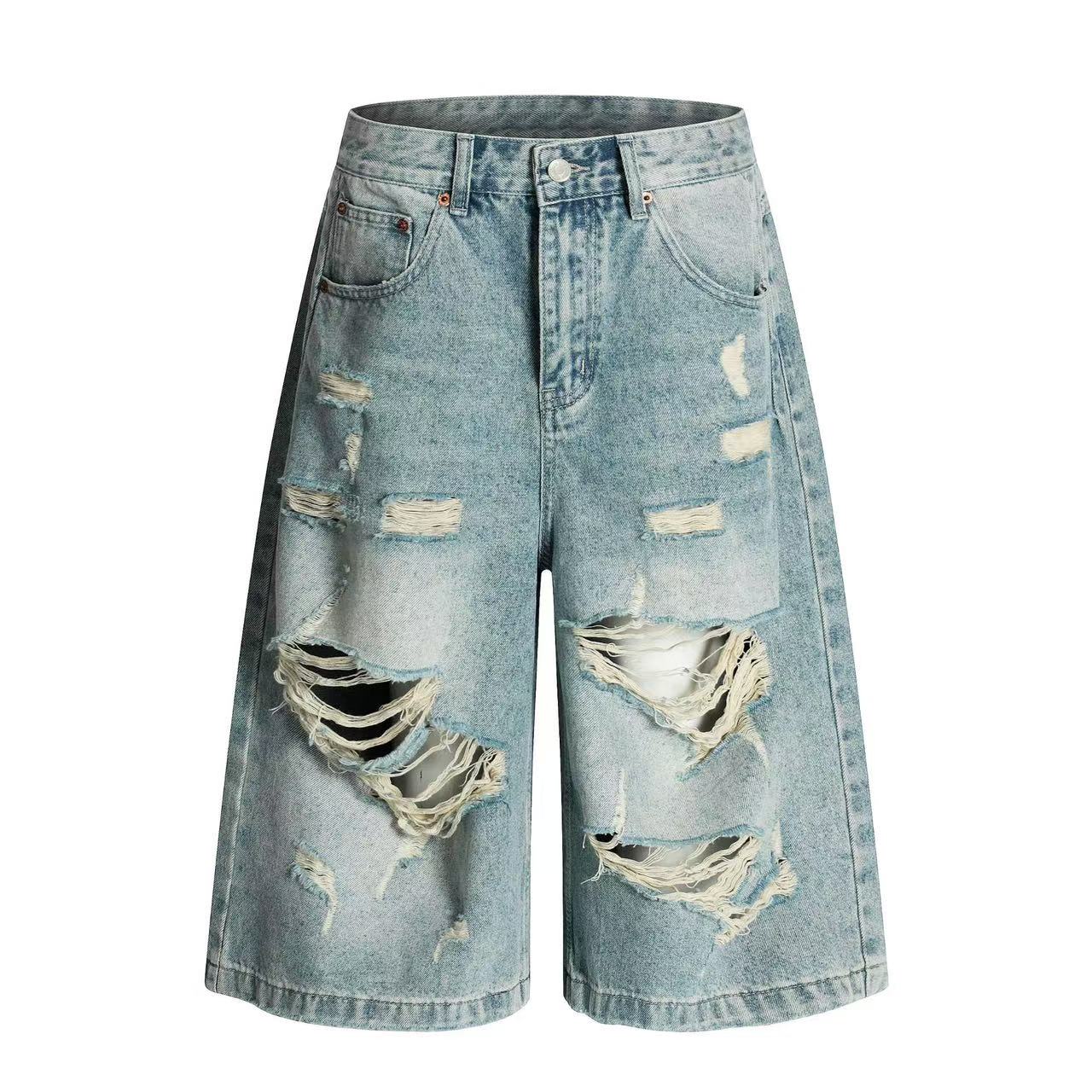 Distressed Vintage Washed Wide-Leg Jorts