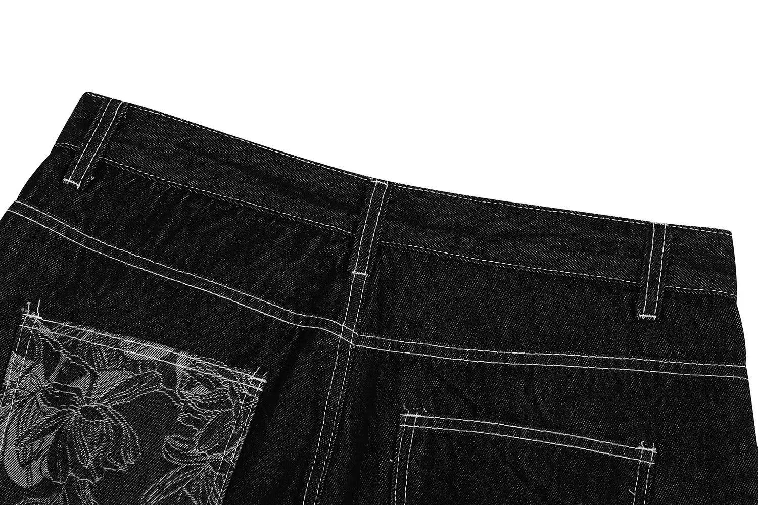 Floral Embroidered  Wide-Leg Denim Jorts