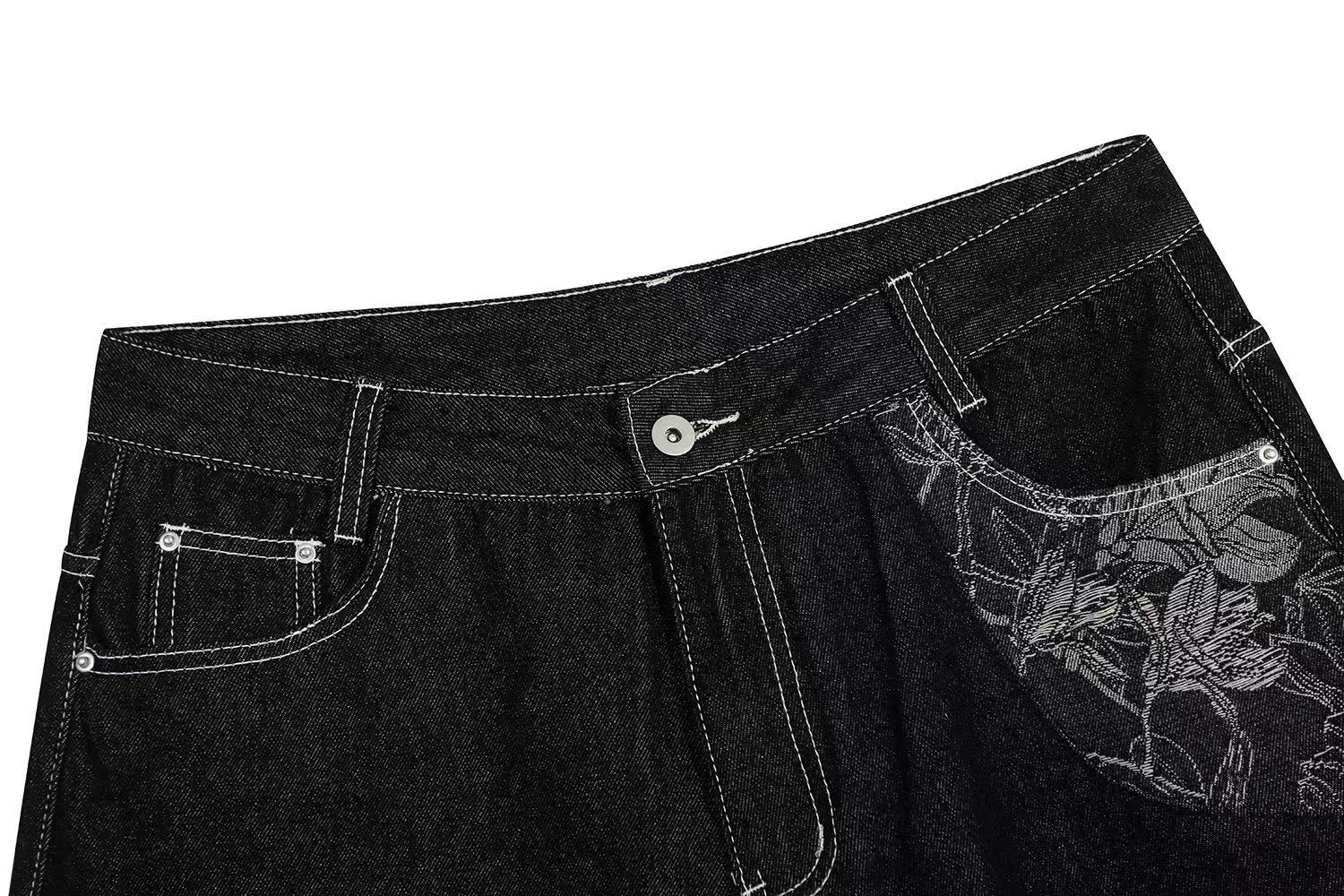 Floral Embroidered  Wide-Leg Denim Jorts